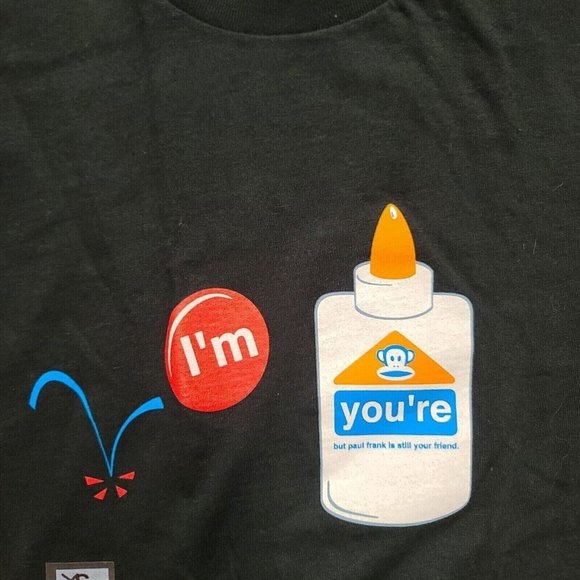 Vintage Paul Frank Tshirt, Im Rubber, You're Glue, Julius, Black, XS - Picture 1 of 5